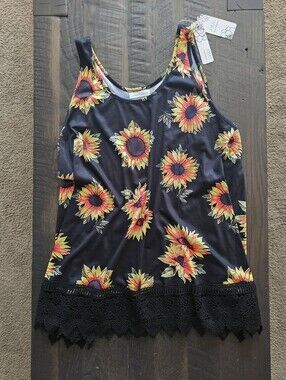 Sunflower Lace-Hem Tank Top - Black by XiaMianJi